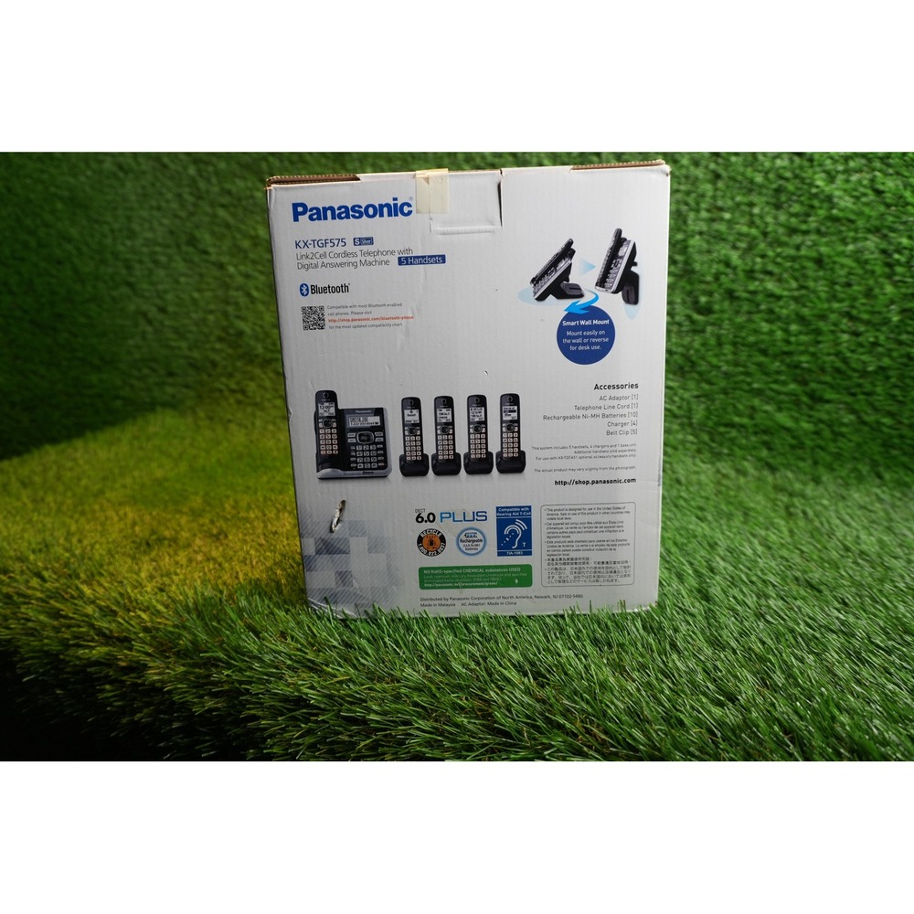 Panasonic KX-TGF575 Link2Cell Bluetooth Cordless Phone 5 Handsets Silver Black